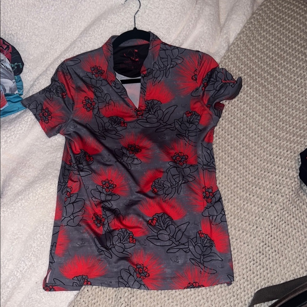 Floral Red and Gray Women's Top